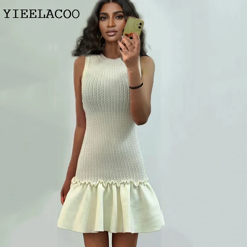 

Женское трикотажное платье Бежевое мини-платье «рыбий хвост» Весна/Лето новое платье без рукавов на подтяжках