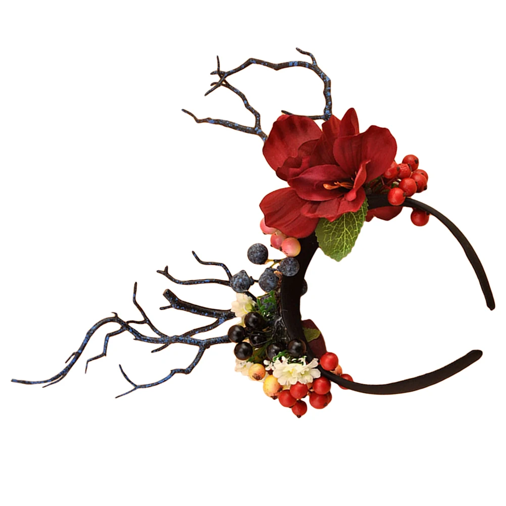 

1Pcs Deer Antler Branch Headband Simulation Flowers Berries Costume Party Decoration Xmas Photo Props Branch Headband