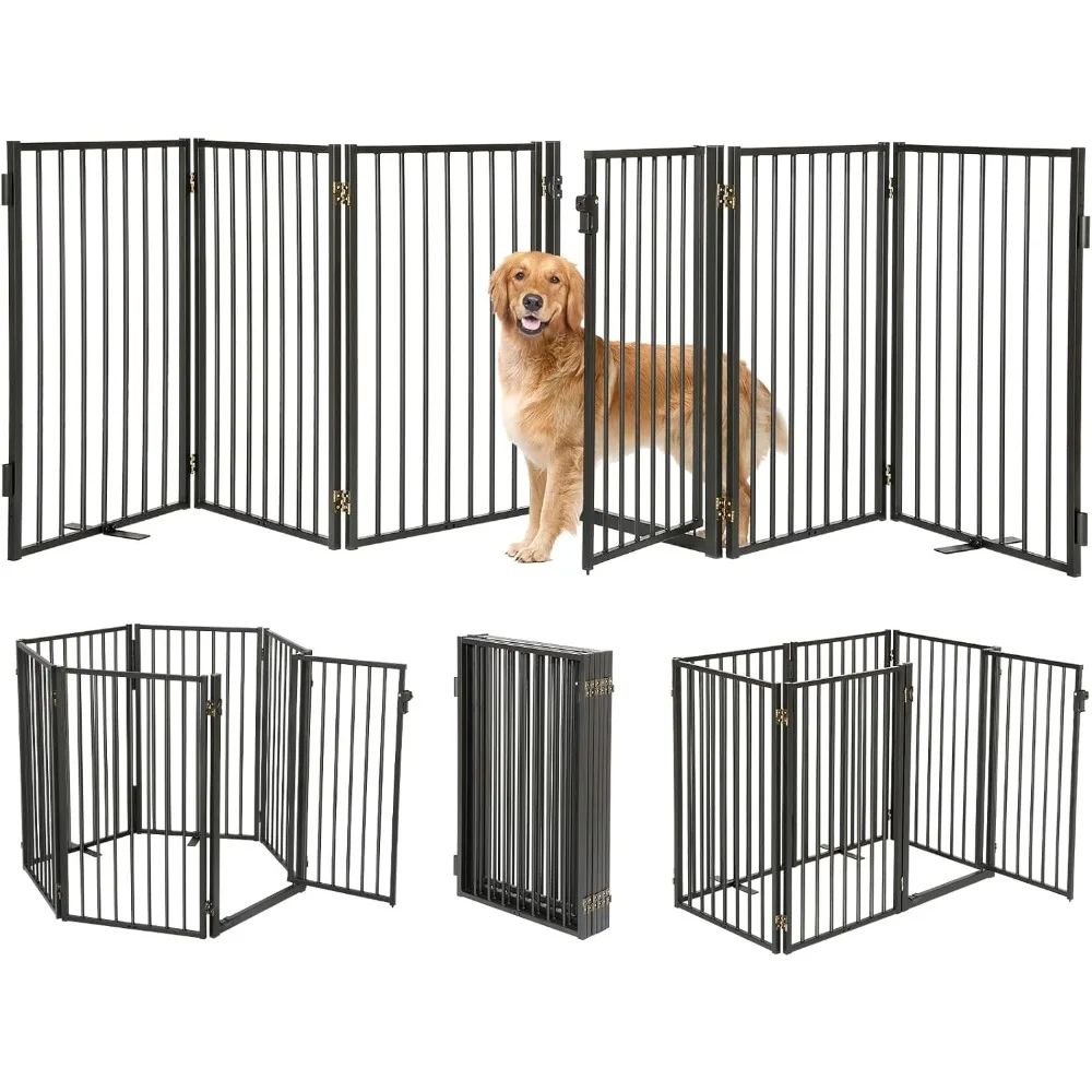 

Metal Freestanding Dog Gates with Door,Indoor&Outdoor Pet Fences for Puppy Dogs,Extra Wide Black Free Standing Foldable Tall Dog