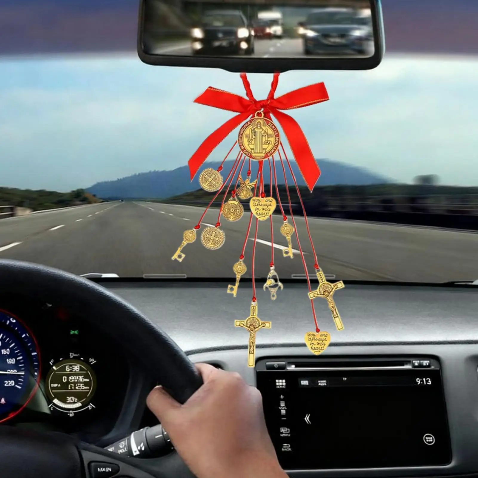 

Rear View Mirror Charm Catholic Crucifix Home Door Metal Car Blessing Protection Charm For Auto Vehicle SUV Pickup Dashboard