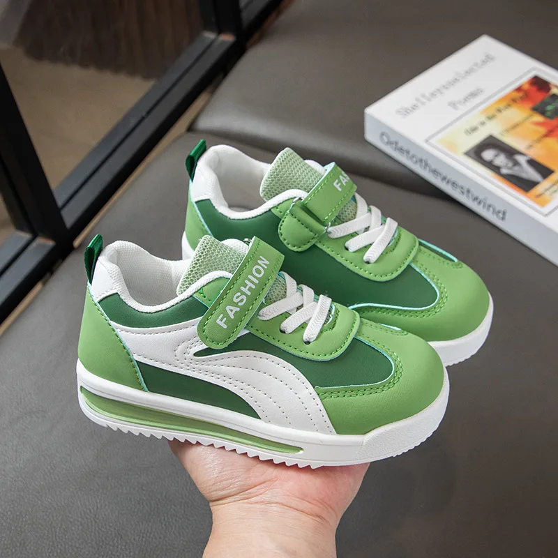 Children's Spring New Leather Upper Sneakers Middle Large Children's Casual Shoes Boys and Girls Soft Sole Students Tennis Shoes
