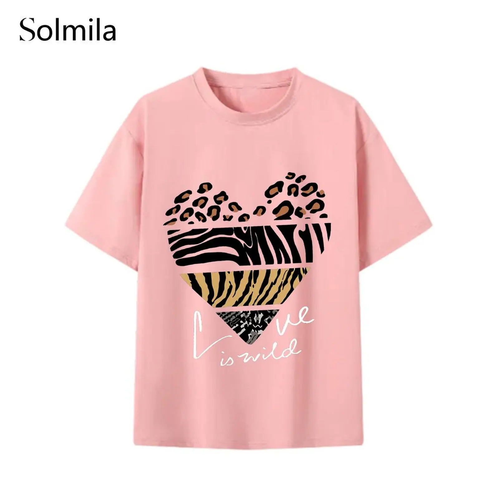 

Heart Graphic Tee Women T Shirt Round Neckline Korean Style T Shirt Comfortable Casual T Shirt Tees Summer Style