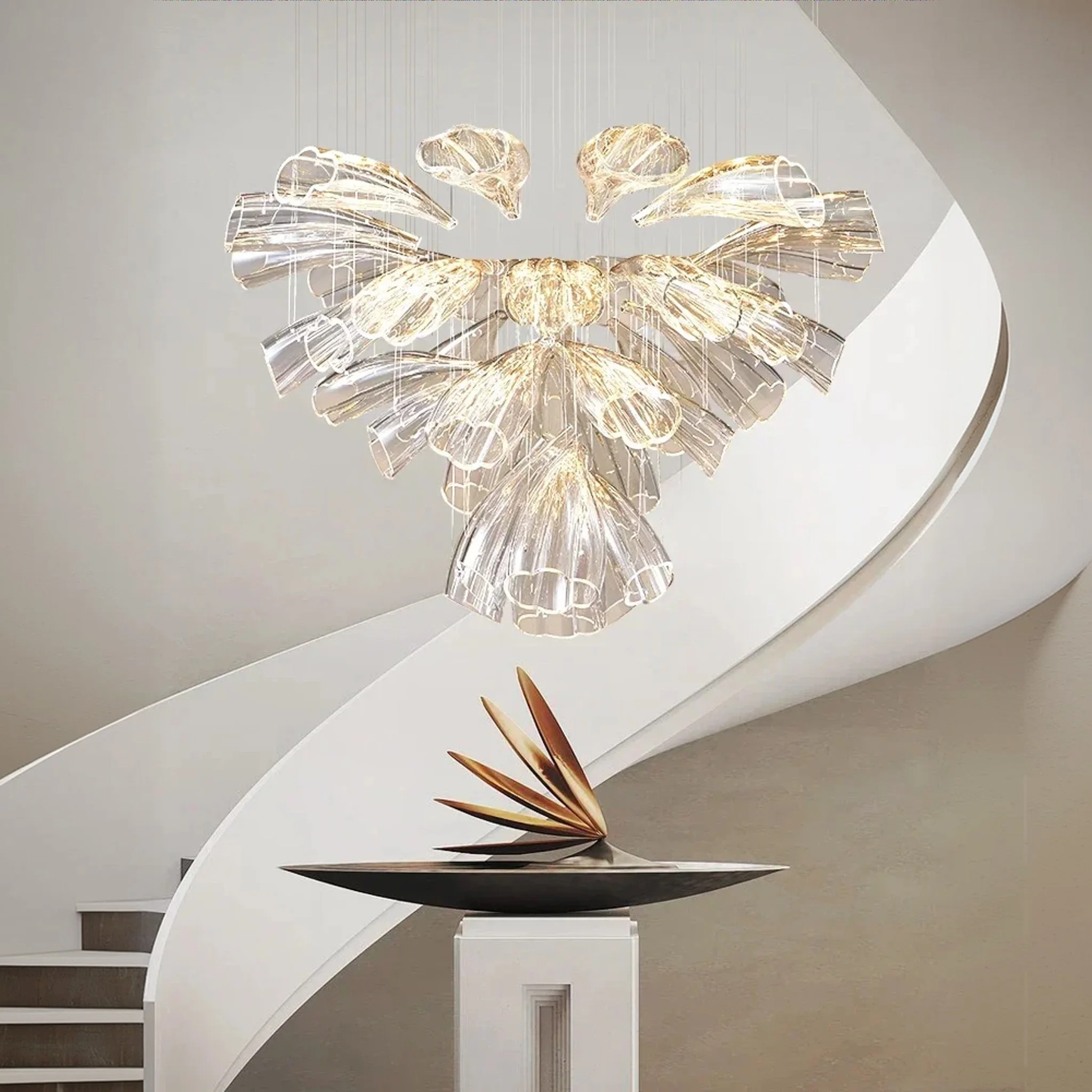 AiPaiTe Modern Glass LED  Pendant Lamp, Dimmable Ceiling Lustre for Hotel Lobby & Villa Staircase, French Style