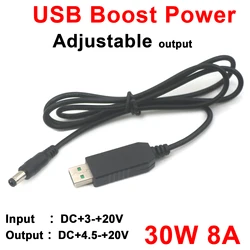 30W 8A USB Boost Cable DC Power supply charging cable 5V TO 5525 5521 9V 12V 15V 20V Booster Converter Power Bank Wifi Router