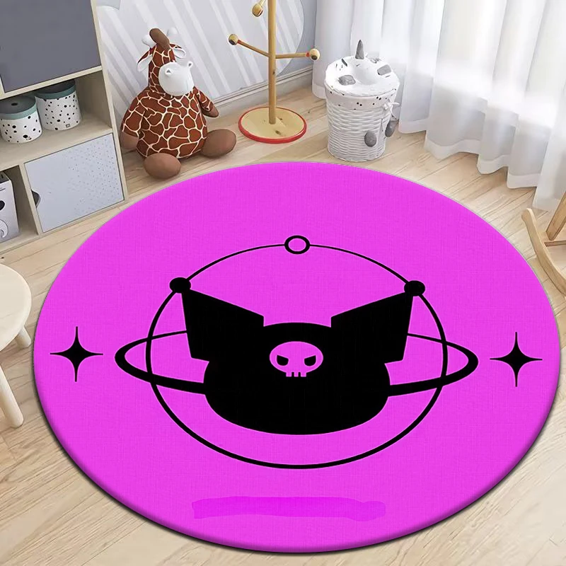 Sanrio Kuromi cartoon cute pattern Printed Cartoon Round Carpet,Living Room Rug,bedroom,Camping,anime room decor,Picnic Mat,door