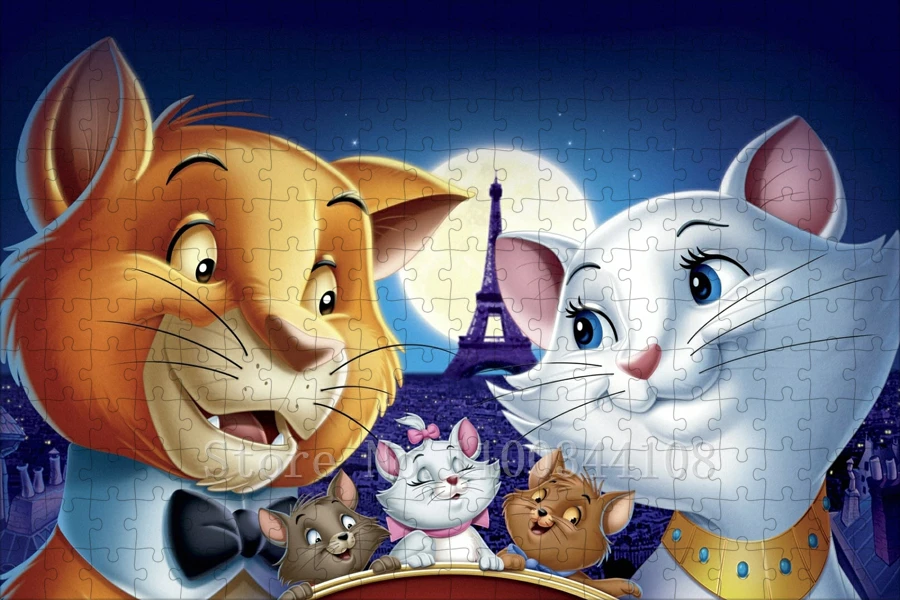 Disney Cartoon Aristocats Jigsaw Puzzles Handmade Hobbies 35/300/500/1000 Pieces Puzzles Parent-Child Interactive Game Toys