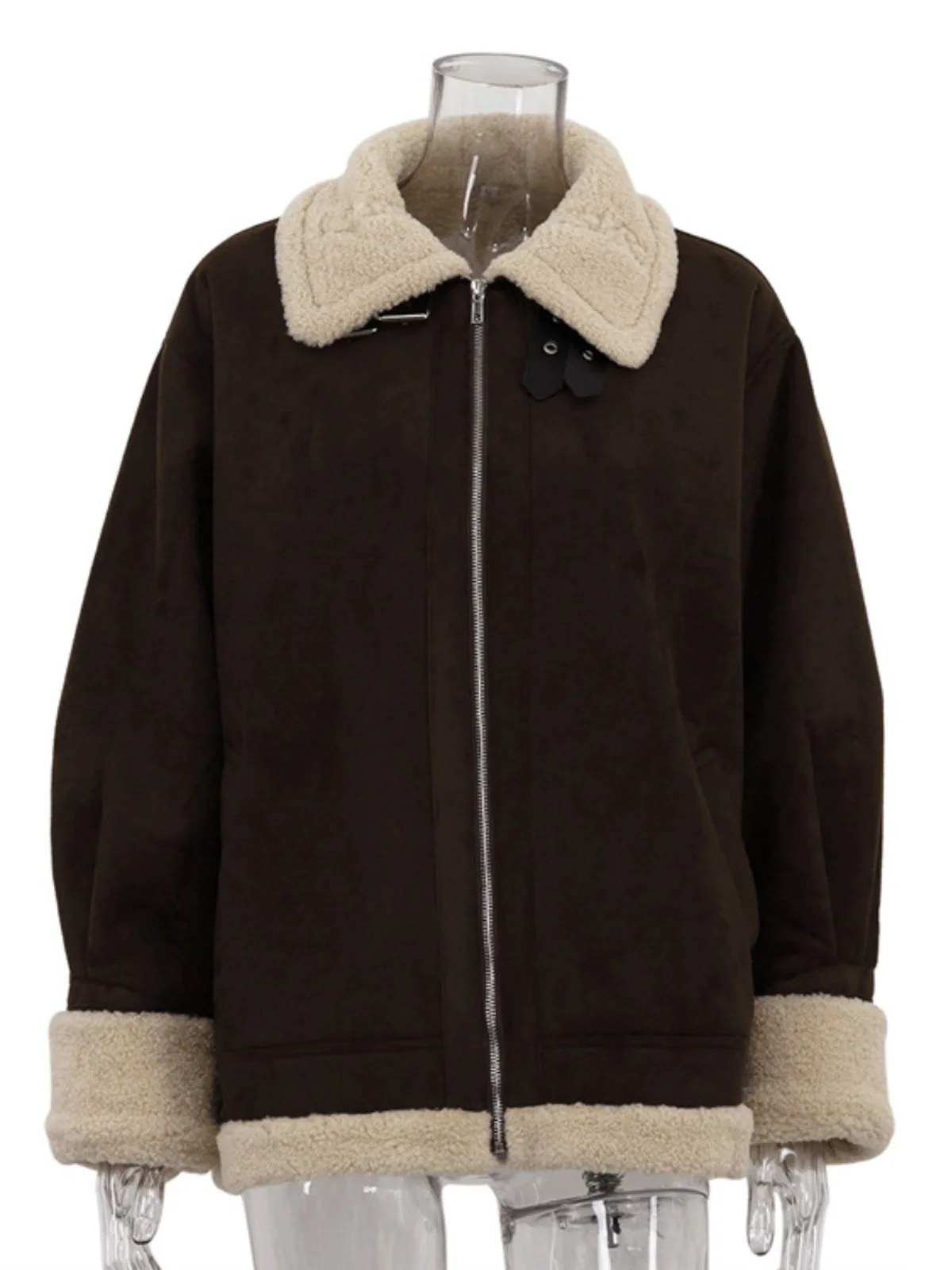 따뜻한 빈티지 램스페이스 자켓 스웨이드 벨벳 코트 양가죽 따뜻한 레트로 자켓 스트리트 스타일 루즈핏 두꺼운 가을 코트