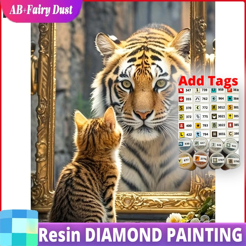 

AB Fairy Dust Resin New Arrivals Diamond Painting Tiger Cat Diamond Mosaic Animal Complete Kit Wall Decor