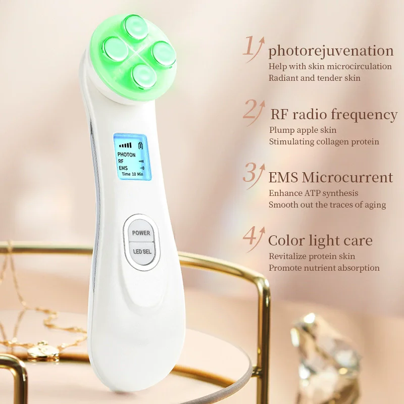 5-IN-1 フェイスマッサージャー RF ラジオ周波数 EMS エレクトロポレーション LED フォトン美容装置スキンリフティング引き締め抗しわスキンケア