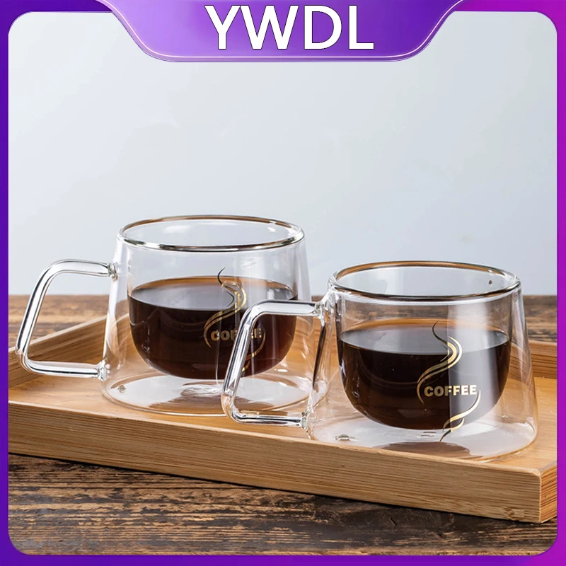 

1/2PCS 200ML Double Wall Glass Coffee Mug With Handle Transparent Glass Cappuccino Cup Espresso cup Milk Latte Juice Tea Cup