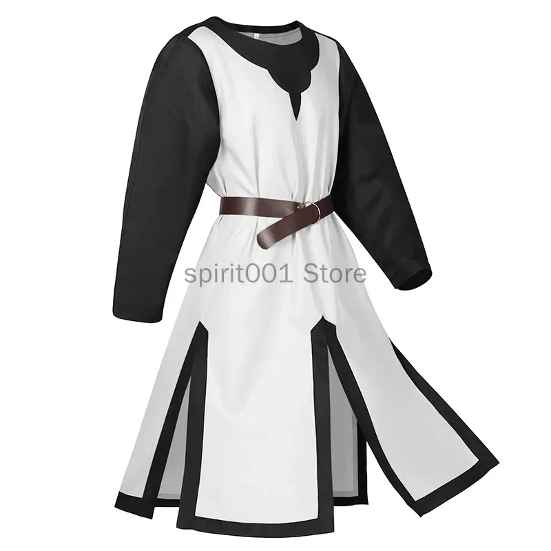 Men Medieval Costume Tunic Slit Stitching Top Halloween Cosplay Costumes Prium Days Holiday Cosplay Top No Belt