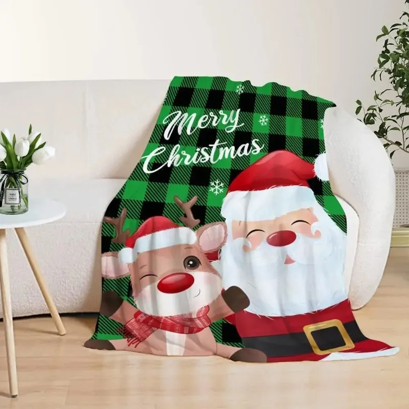 

Christmas Blanket Green Reindeer Snowman Blanket Couch Sofa Bed Soft Cozy Lightweight Fuzzy Plush Fleece Blankets 150X200CM