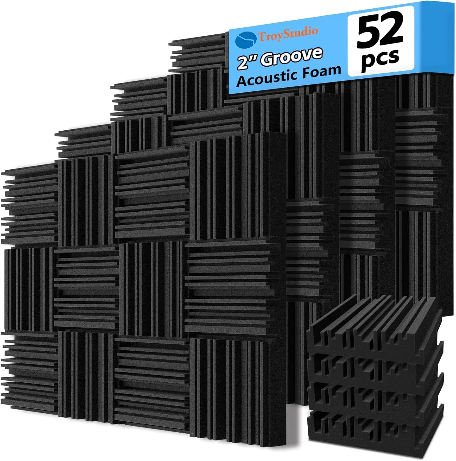 52 Pcs Acoustic Foam Panels 12x12x2 Inches, Sound Absorbing Tiles for Studio, Home Theater, Wall & Ceiling Decoration