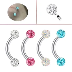 Multi Color Epoxy Crystal 6-10mm Bar Steel Internally Threaded Eyebrow Ring 3/4/5mm Ball Curved Barbell Eyebrow Piercing