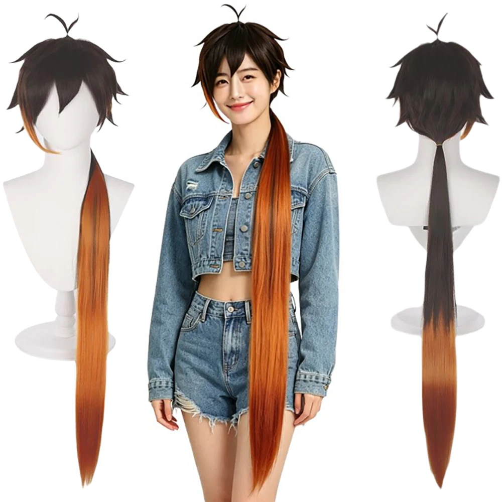 

Unisex Zhongli Cosplay Wig Brown Orange Gradient Long Straight Heat Resistant Synthetic Hair For Daily Anime Expo Halloween