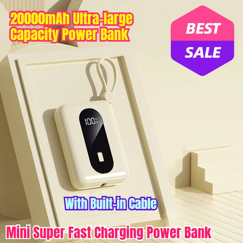 

Mini Super Fast Charging Power Bank with Built-in Cable 20000mAh Ultra-large Capacity Power Bank