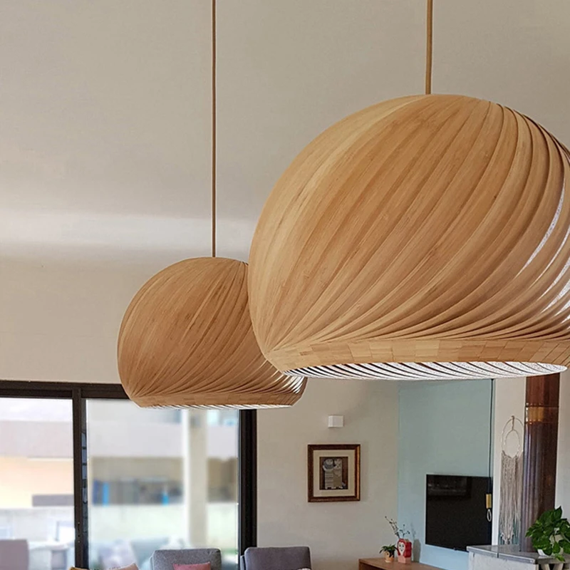 ARTURESTHOME Handmade Lampshade, Wood Veneer Creative Light Fixture, Japanese Simple Wabi-sabi Style Home Chandelier, Room Decor