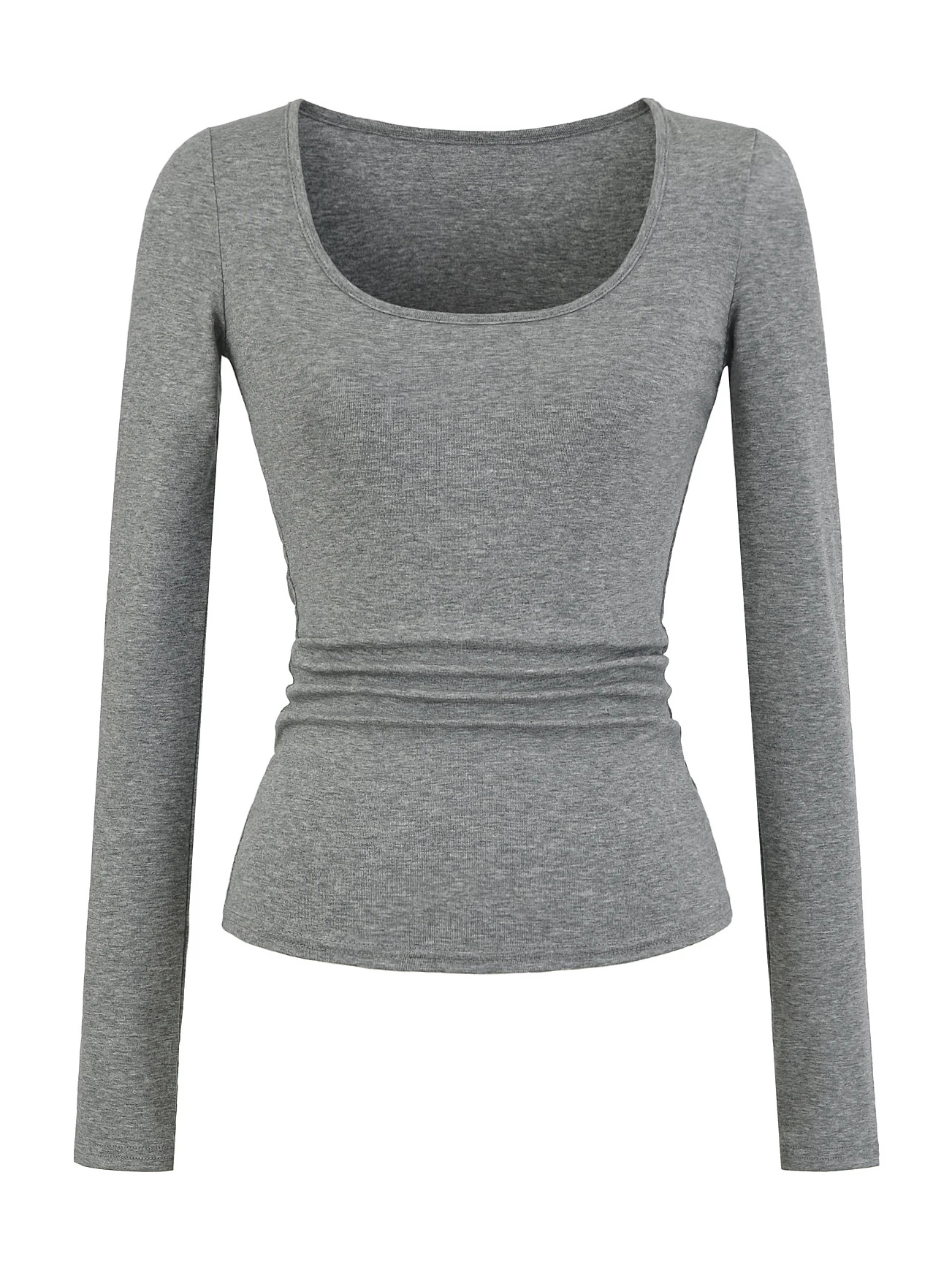 American Sle Slim Fit Long Sve U-Ne T-irt Women's Pure Color Base irt Faionable Versatile Waist-Cinching Top