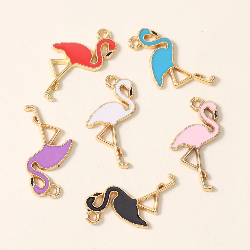 20 piezas de encantadores dijes de flamenco esmaltados para hacer pendientes colgantes, pulseras, llaveros y accesorios de joyería.