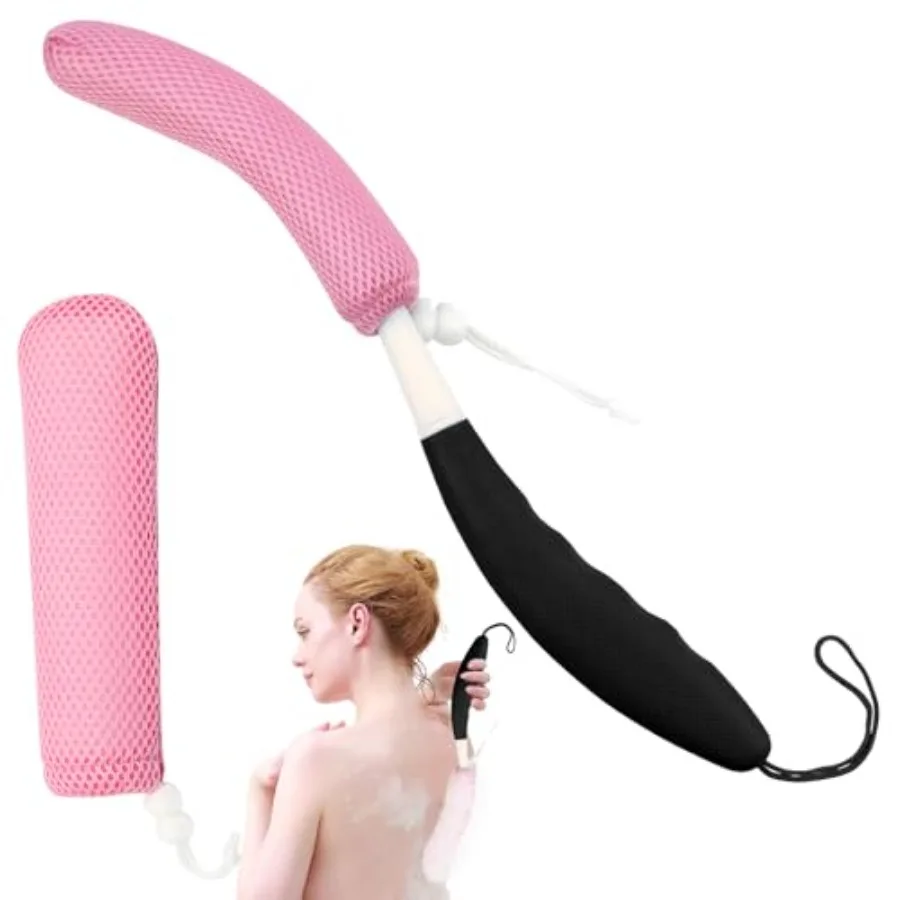 

15.35 Back Bath Brush with SpongeBack Scrubber Bath Mesh with Curved Long Handle Bath Body Brush for Elderly Aid Bathing and Sh