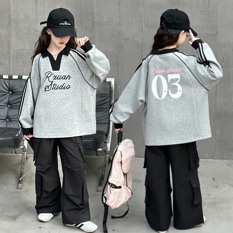 

Girl Clothes Set Age 4-14Y Kid Clothing Set Child 2Piece Of Polo Hooded Top+Long Cargo Pants Bottom Toddle Sporty Style Suit