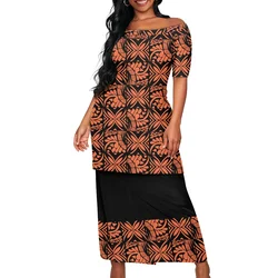 Summer Islander Women Puletasi Samoa Elegant Dresses Lady Short Sleeve Off shoulder Two Piece Set Polynesian Tribal Clothing