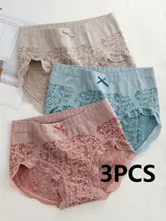 3 Pcs Ladies Court Mid Waist Panties Seamless Breathable Comfort Bow Briefs