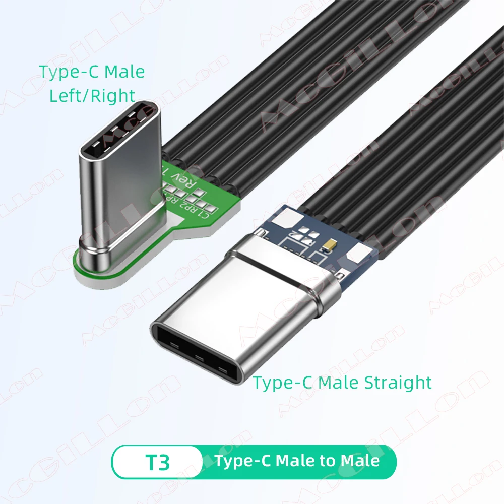Flexibles, flaches Silikon-Typ-C-auf-USB-C-Kabel links/rechts nach oben/unten abgewinkelt für Kameratelefone, 60 W, schnelles Laden, 480 Mbit/s Datenübertragung