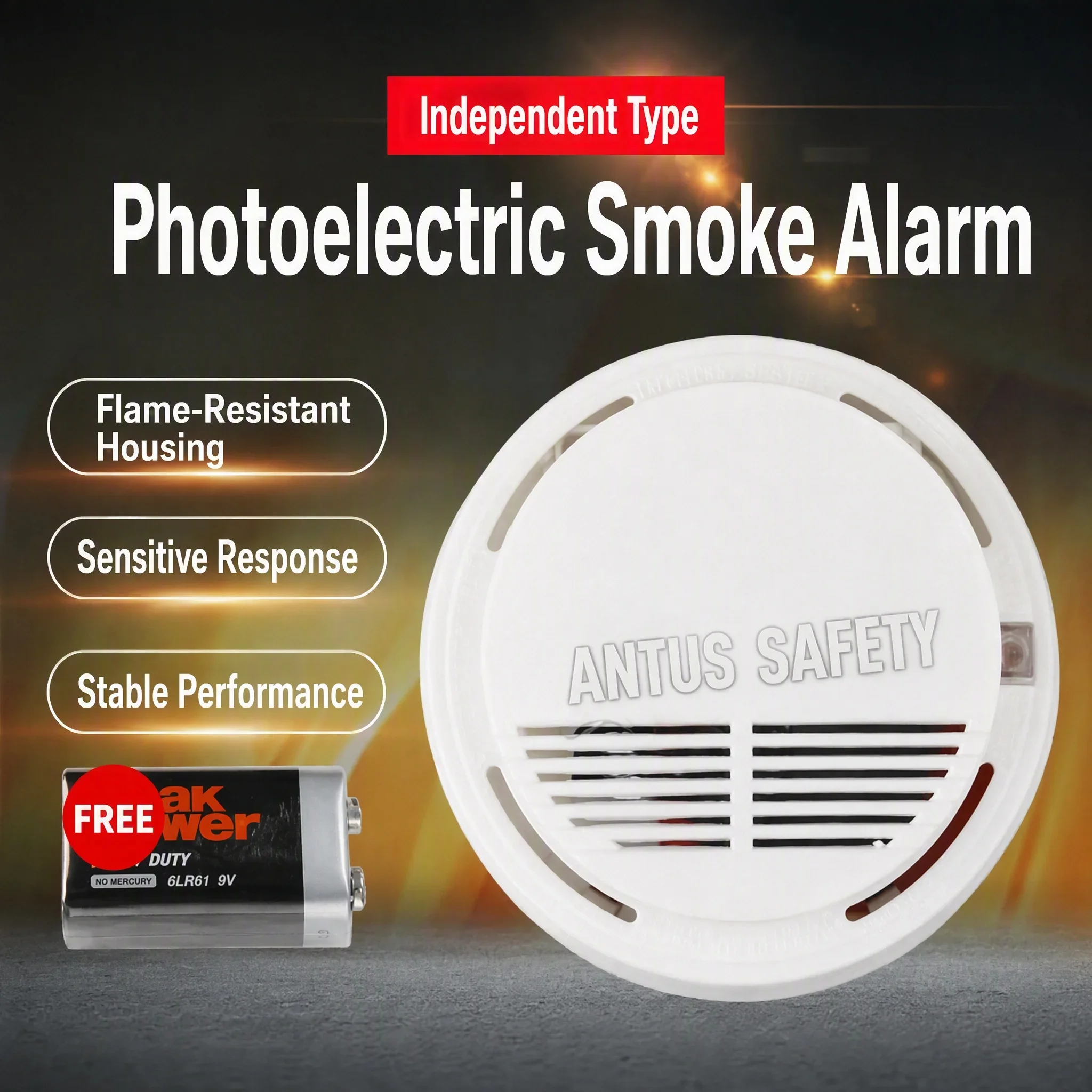 SS‑168 DC 9V Smoke Fire Sensor Detector 85dB Sound Alert Round‑shaped Indoor Fire Safety Alarm Easy‑Install With Mounting Screws