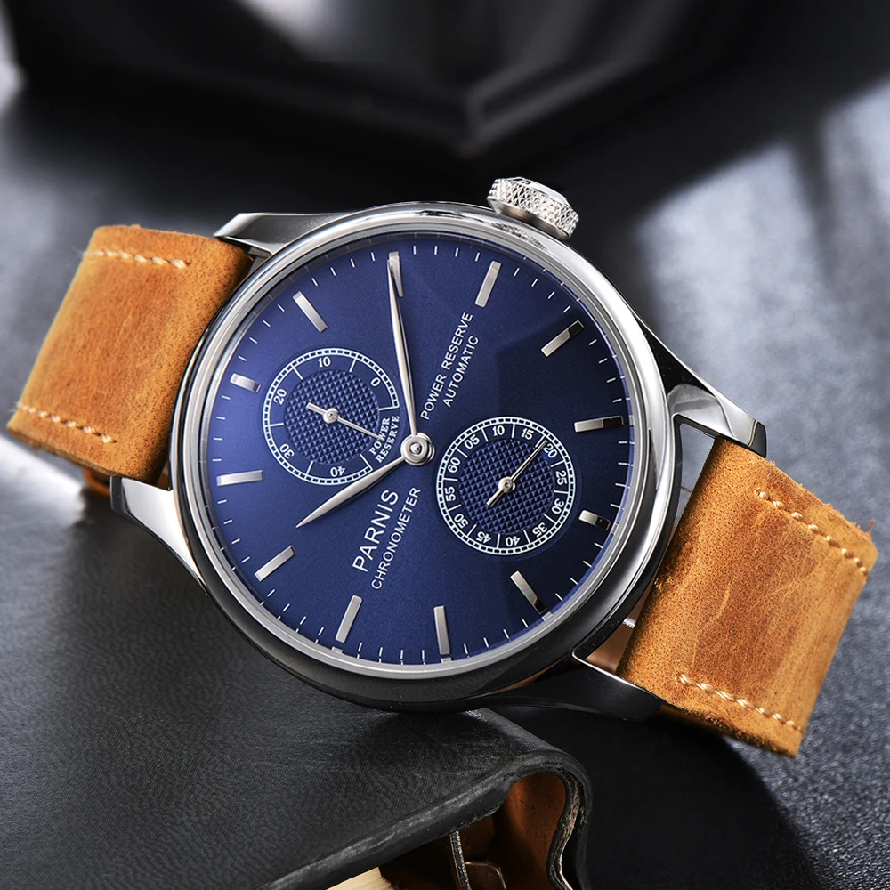 2025 Casual Parnis 43mm Silver Case Automatic Mechanical Men Wristwatches Leather Strap Luxury Watch For Men relogios masculino