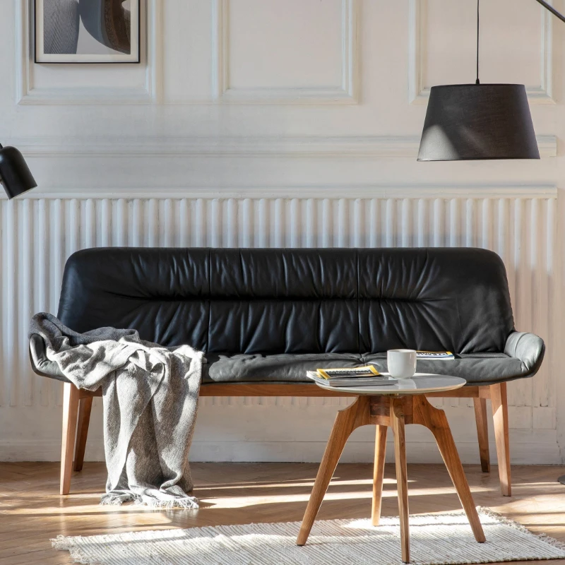 Long first-layer cowhide dining chair, solid wood mortise and tenon simple bench sofa, can be reduced to 1.8 meters
