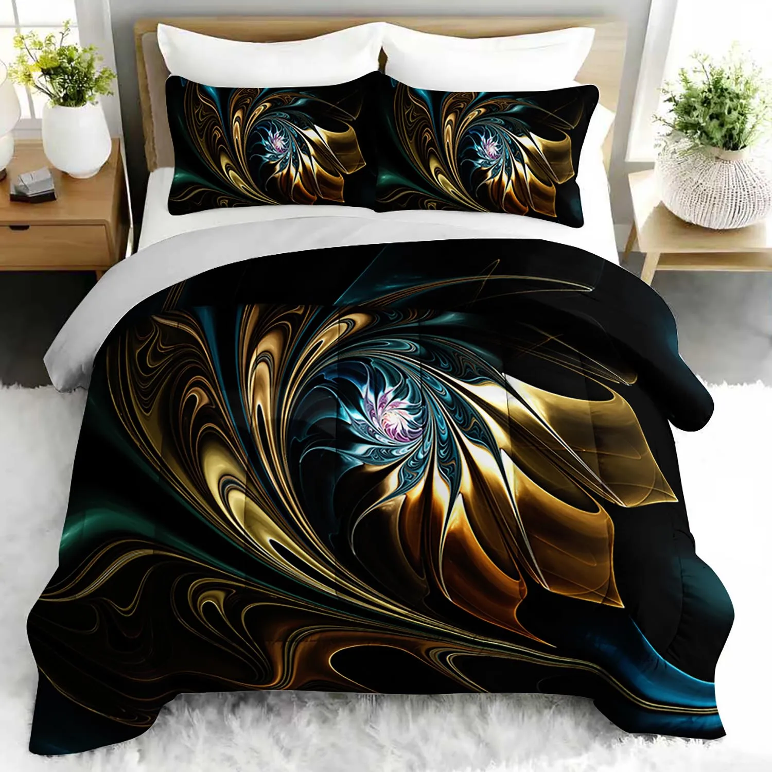 

Комплект из 3 предметов: современный геометрический плед-одеяло с абстрактным цветочным узором, включает 2 наволочки, для декора спальни