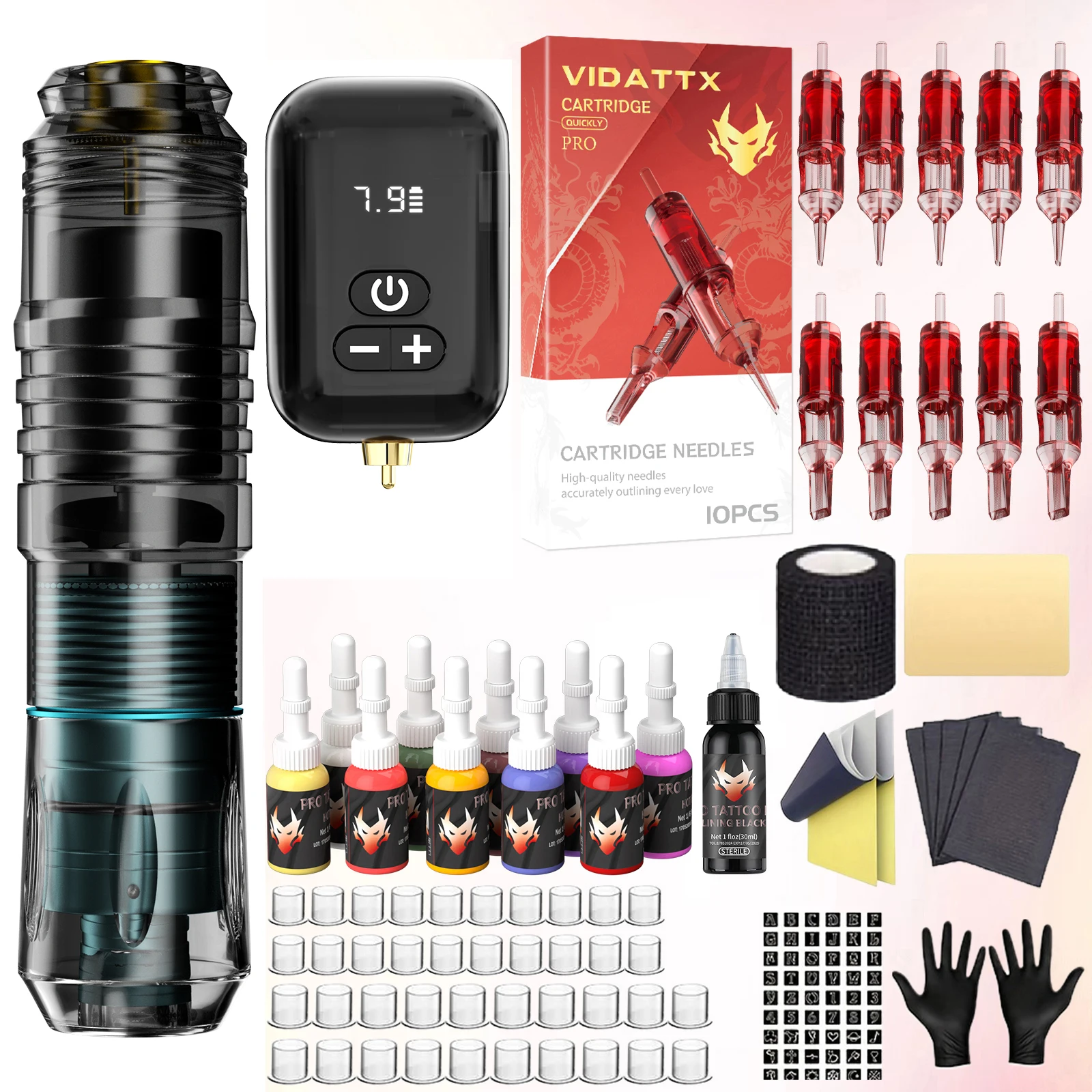 

VIDATTX Tattoo Kit Lightweight Tattoo Pen Kit For Permanent Makeup Tattoo Machine Kit PS090 Tattoo Power Supply Tattoo Kit