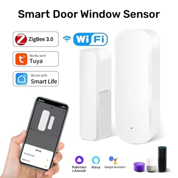 Tuya ZigBee เซ็นเซอร์หน้าต่างประตู WiFi smartlife แอปควบคุมระบบเตือนภัยแบบเปิดปิดการป้องกันความปลอดภัยสำหรับ Alexa Google