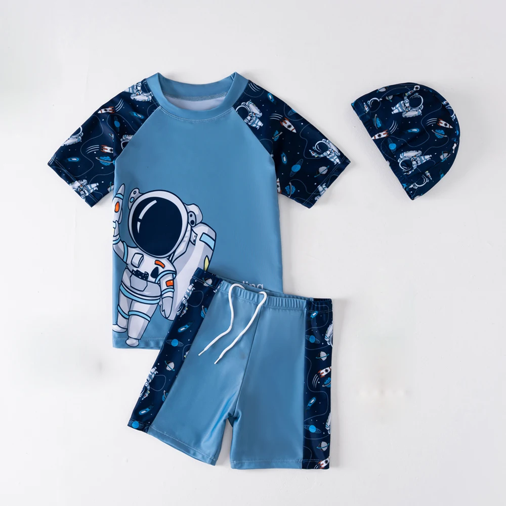 Summer Children's Swimsuit Boy Short Sleeve Beachwear Anstronaut Kids Cartoon Cute Quick Drying Boys Swimsuit Set Boys Swim Suit image 3