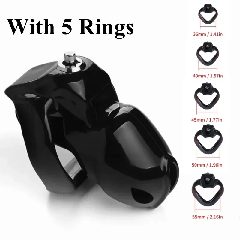 2023 New HT-V5 Chastity Cage Set with 36/40/45/50/55mm Size Penis Rings for Men Bondage Training Device Cock Lock Fetish Sex Toy