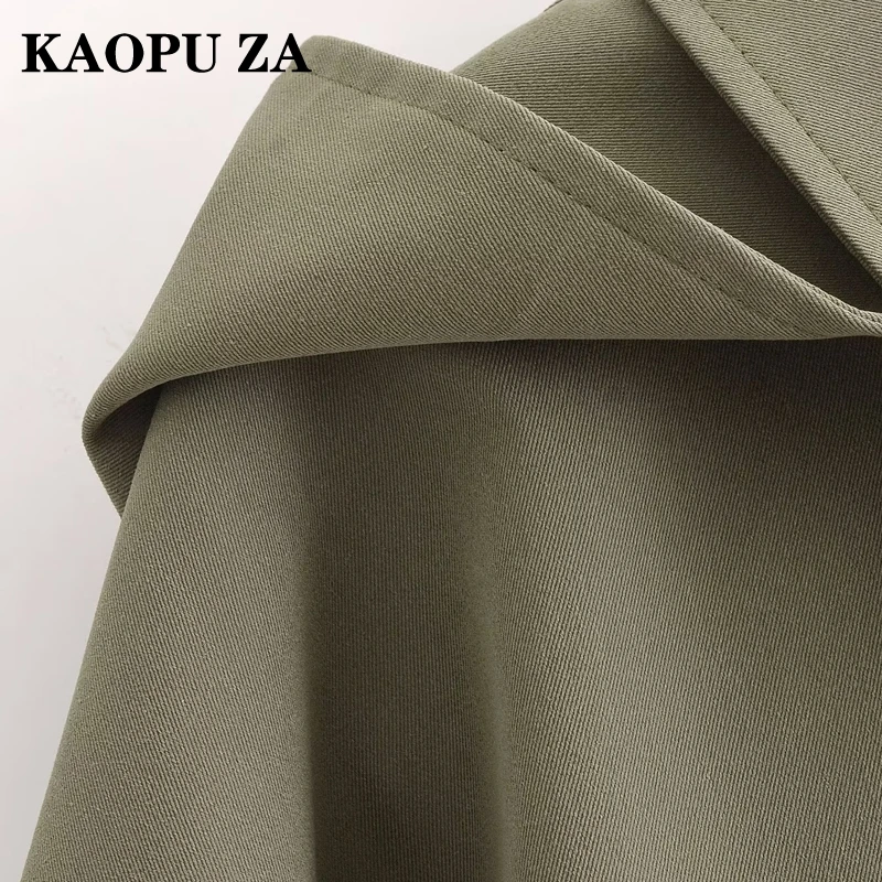 KAOPU ZA 2024 New Autumn Women\'s Fashion Trench Coat Solid Turn-Down Collar Long Sleeve Casual Windbreaker Coat