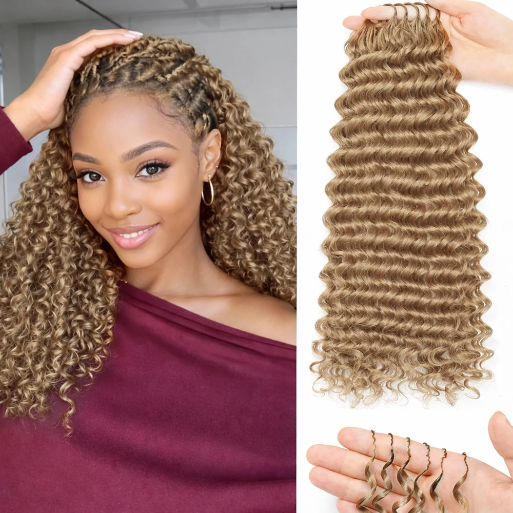 

Наращивание волос 15A Deep Wave Crochet из натуральных человеческих волос, медово-русые, без узлов, предварительно разделенные, для плетения косичек