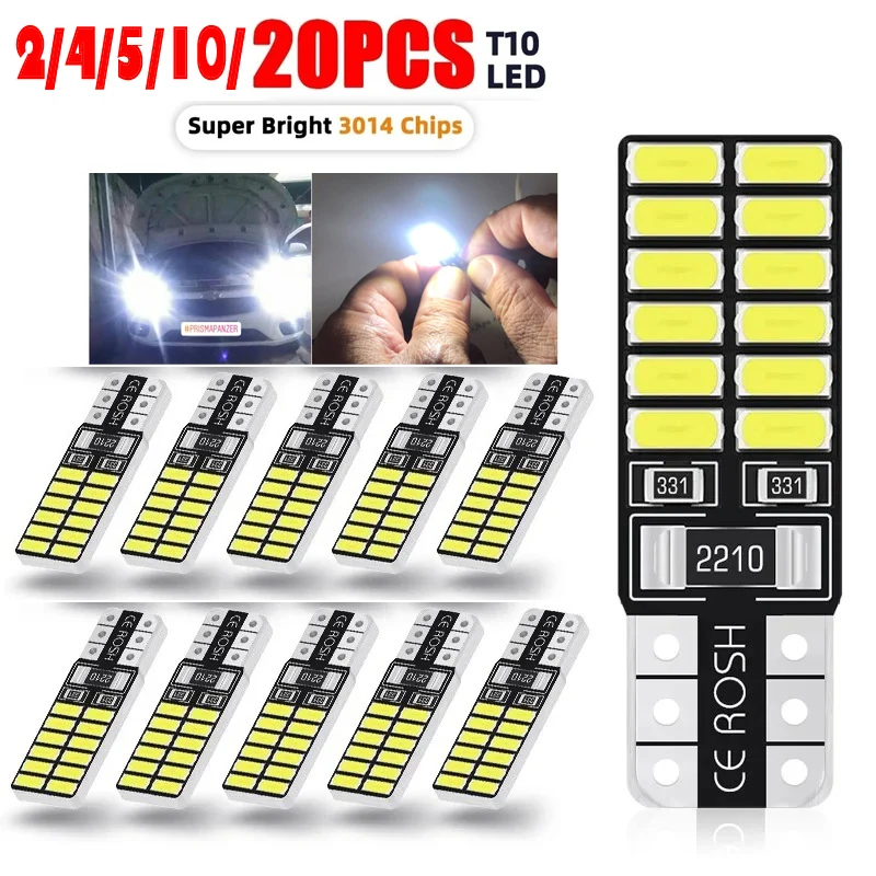 

2/4/5/10PCS T10 W5W 194 501 Led Canbus No Error Car Interior Light T10 24 SMD 3014 Chip Pure White Instrument Lights