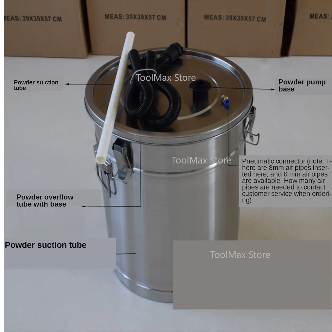 304 Electrostatic Powder Coating Hopper Experiment Mini Small Paint Powder Barrel with Injector and Fluidized Bed