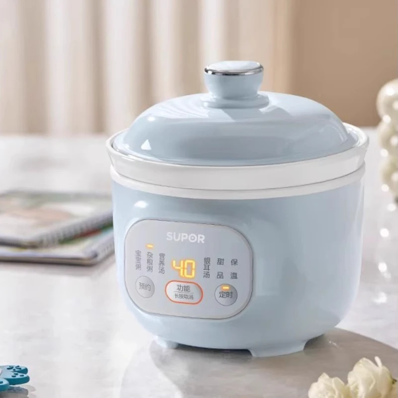 Baby Ceramic Stew Pot Mini Electric Cooker 1L Capacity with 5 Cooking Modes 24H Timer Gentle Heat for Infant Porridge