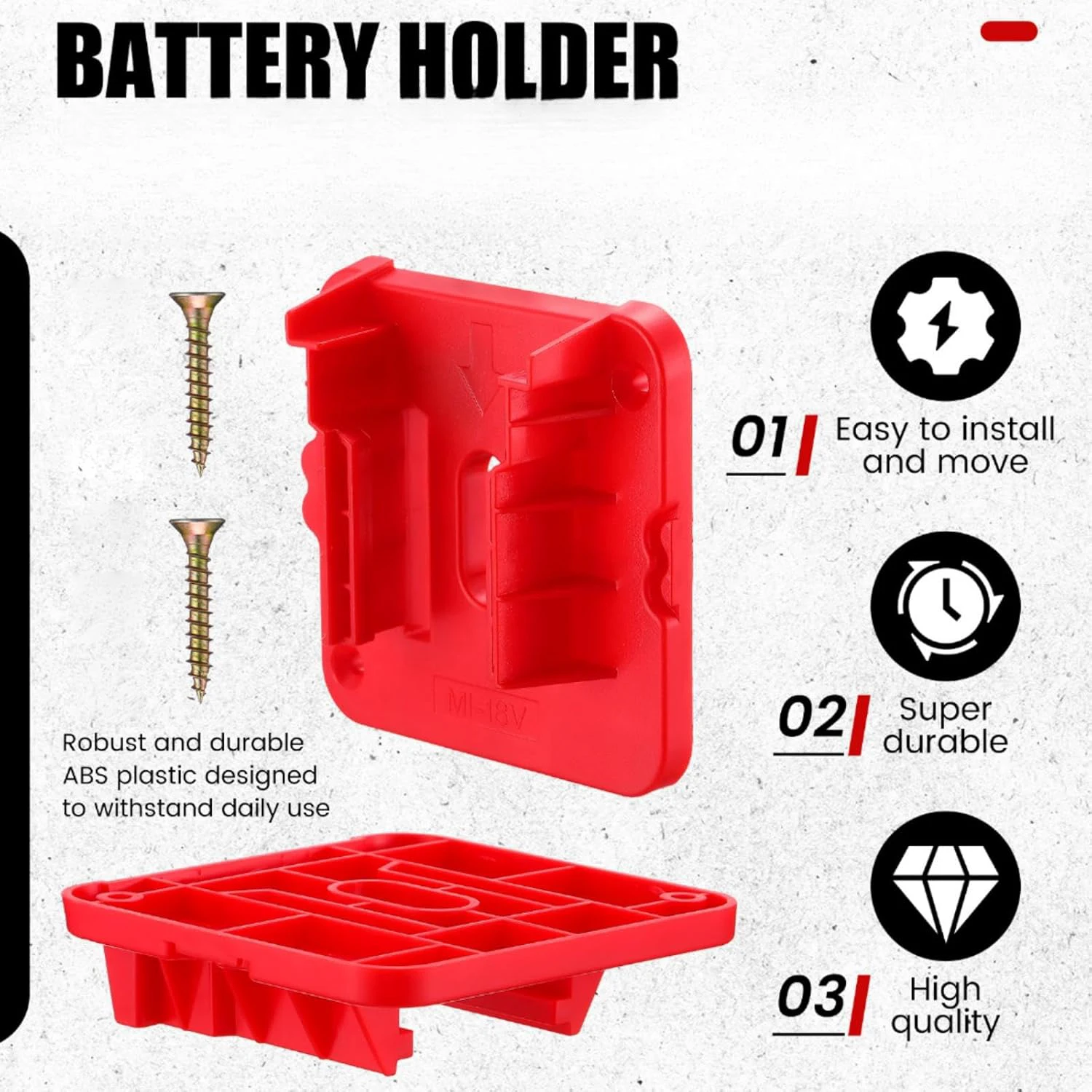 10er-Pack Batteriehalter für Milwaukee M18 18V Akku, Wandhalterung, Aufbewahrungsbox, Werkzeughalter für Regal, Transporter, Werkzeugkasten – Detail 4