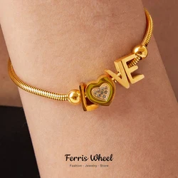 Love Letters Women Bracelet Luxury Gold Plated Stainless Steel Rhinestones Fashion Charm Jewelry Mom Lover Gift