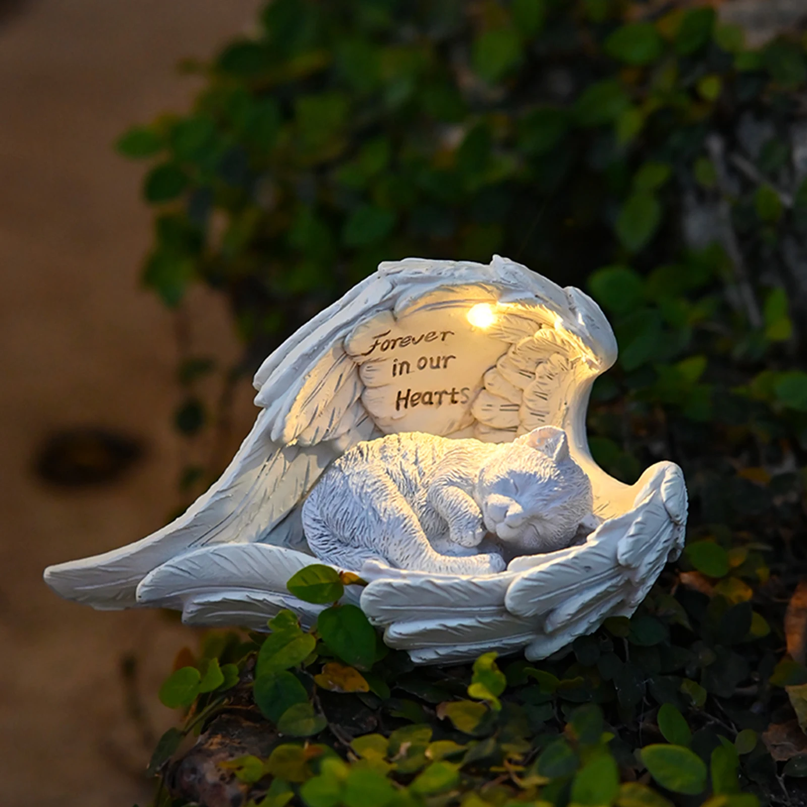 Estátua Memorial de Anjo para Animais de Estimação com Luz Solar, Ornamento para Jardim e Cemitério, Lápide para Animais de Estimação Perdidos