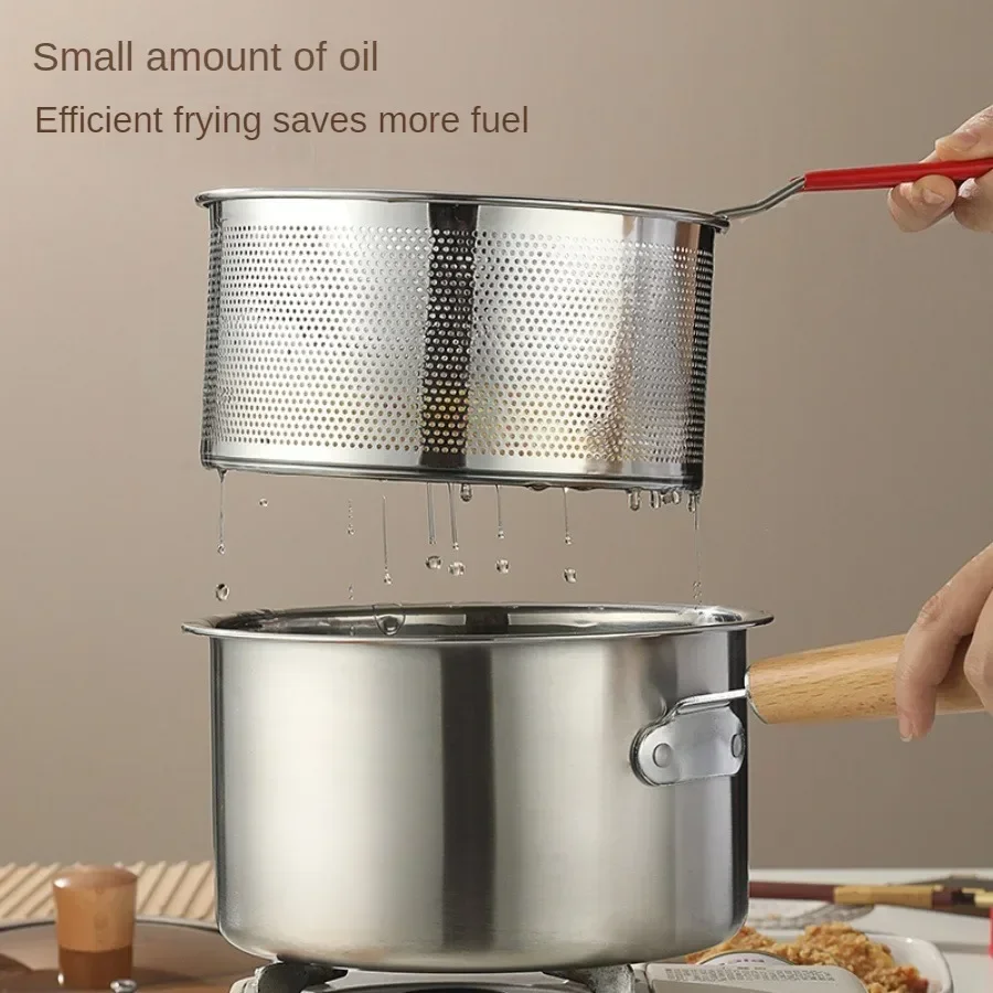 SUS304 stainless steel pasta pot, deep fryer, cooking pot with filter mesh bag,  complementary food pot,household frying pot view 2