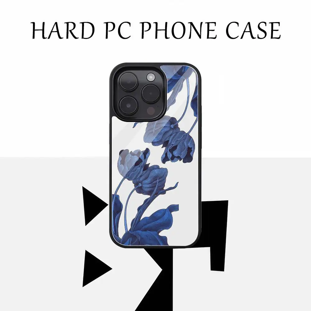 

Blue Tulip Elegance Phone Case Black Hard Plastic Phone Case For Iphone 17 Air 16 15 14 13 12 11 Pro Max PC TPU Ins Case