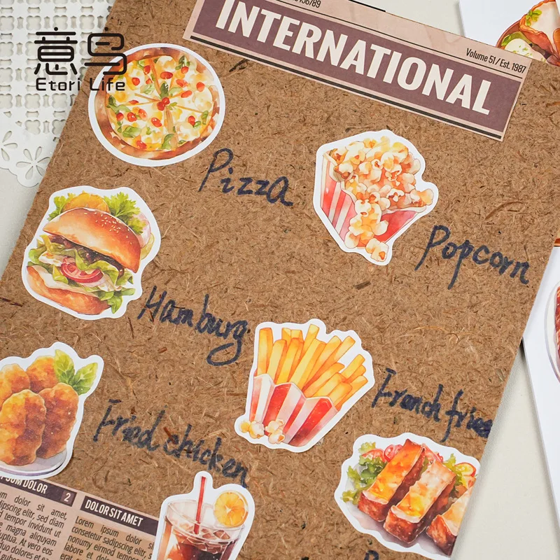 100Pcs Fruit Bread Dessert Sticker Retro Style Food Paster Scrapbooking Journal Decoration Mobile Phone Case Notebook DIY Decals