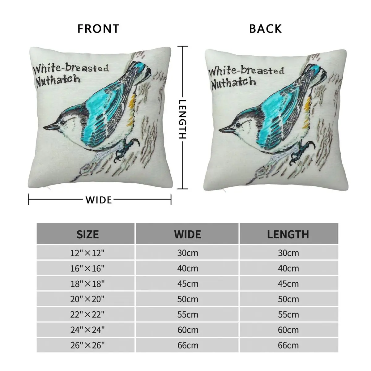 White-Breasted Nuthatch Square Pillowcase Polyester Linen Velvet Creative Zip Decor Sofa Seater Cushion Cover