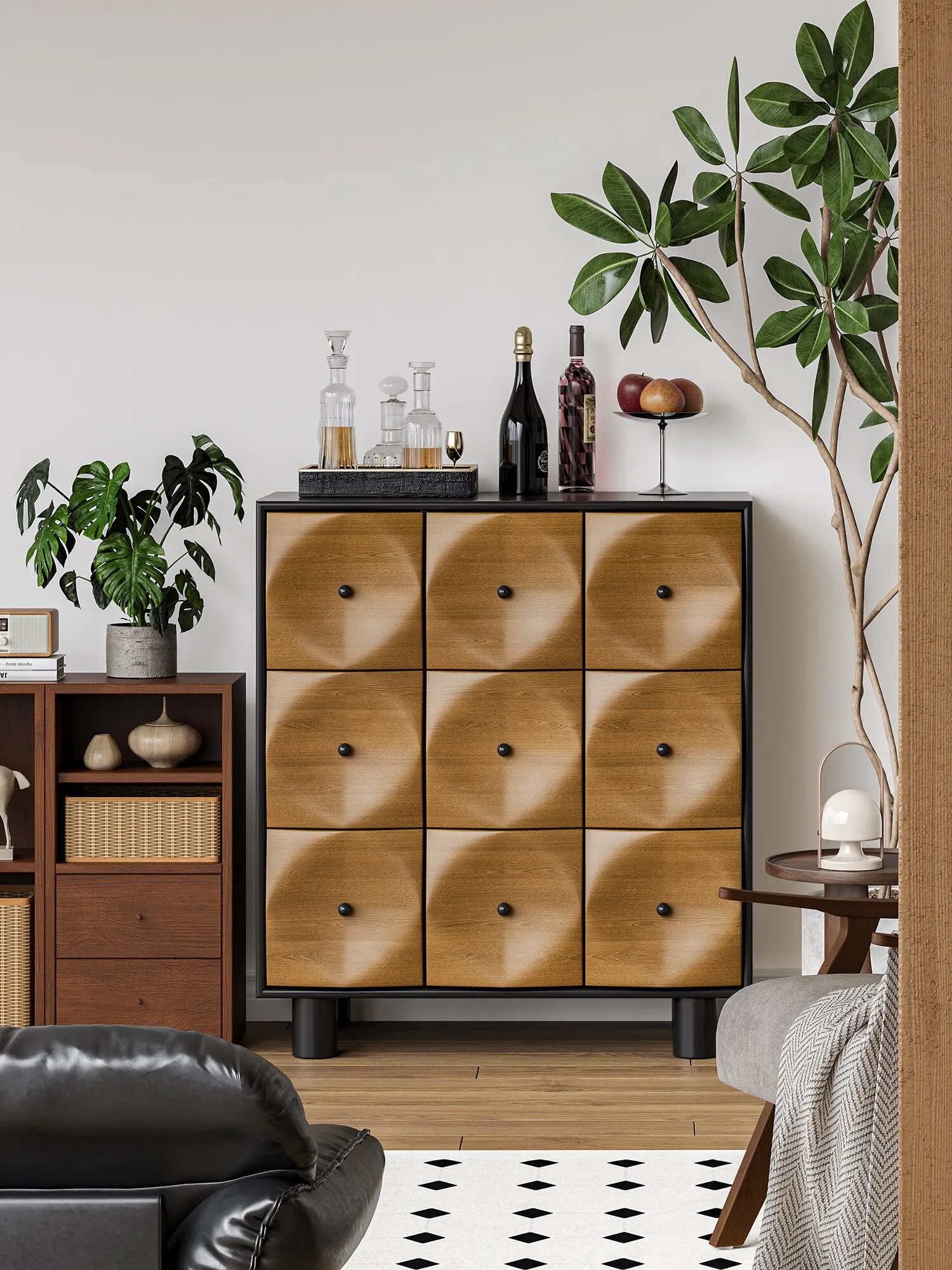 Solid wood foyer entrance cabinet B&B hotel decoration diamond lattice nine-chest cabinet