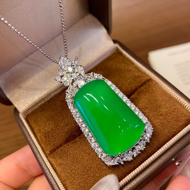 

New High Ice Green Chalcedony Pendant, Icy Transparent Classic Safe Brand Design, Peace Blessing Fashion Jewelry for Women